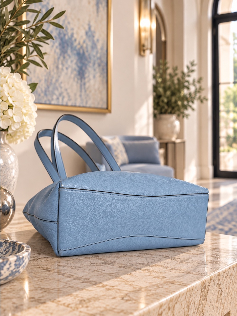 COACH Bay Tote in Cornflower Blue Pebbled Leather - Picture 4 of 6